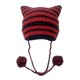 thumbnail image 1 of Knitted Devil Hat for Students Adult Windproof Foldable Stripe Pattern Hat Handmade Cat Ear Shape Keep Warm Cycling Hat powdery, 1 of 5