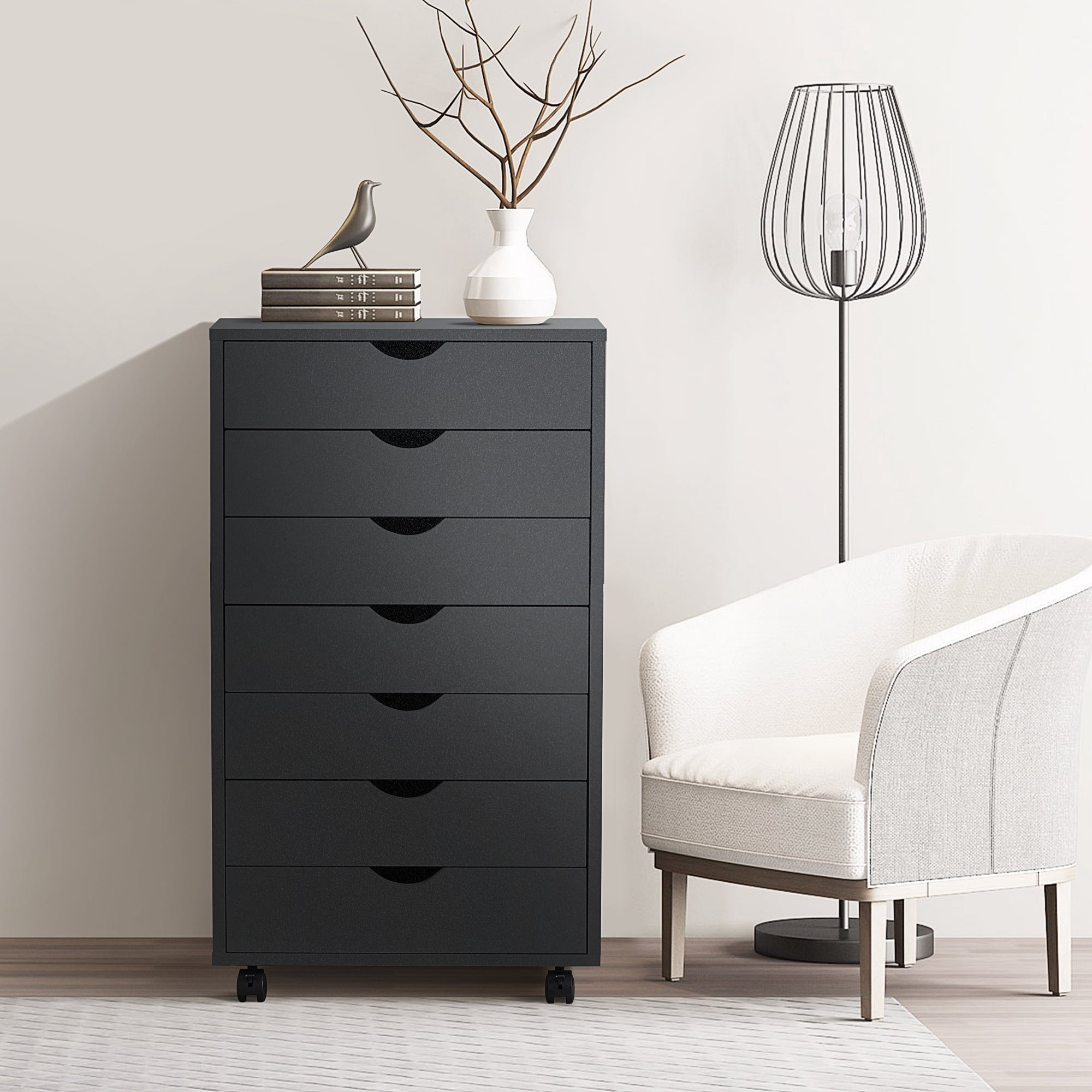 EDX 7 Drawer Dresser - Spacious Wood Storage Cabinet for Bedroom, Home, Office Organization, Black