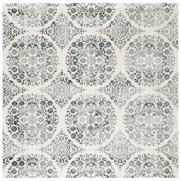 SAFAVIEH Martha Stewart Isabella Willoughby Floral Area Rug, Charcoal/Ivory, 6'7" x 6'7" Square