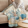 thumbnail image 2 of Fleece Blanket Summer Corals Shells Sea Stars Seagrass Blankets, Soft Cozy Warm Flannel Throw Blanket, Retro Marine Life Blanket for Bed Couch Sofa,40x50In, 2 of 9