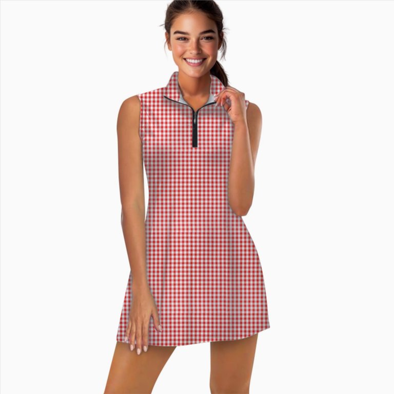 open lace back dress Gingham Wrap Front Athletic Dress- Red