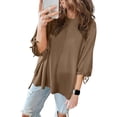 thumbnail image 2 of Mid Length Sleeve Tops for Women Round Neck Tee Shirts Solid Color Tshirts Oversized Tunic Shirts Teen Girl, 2 of 9