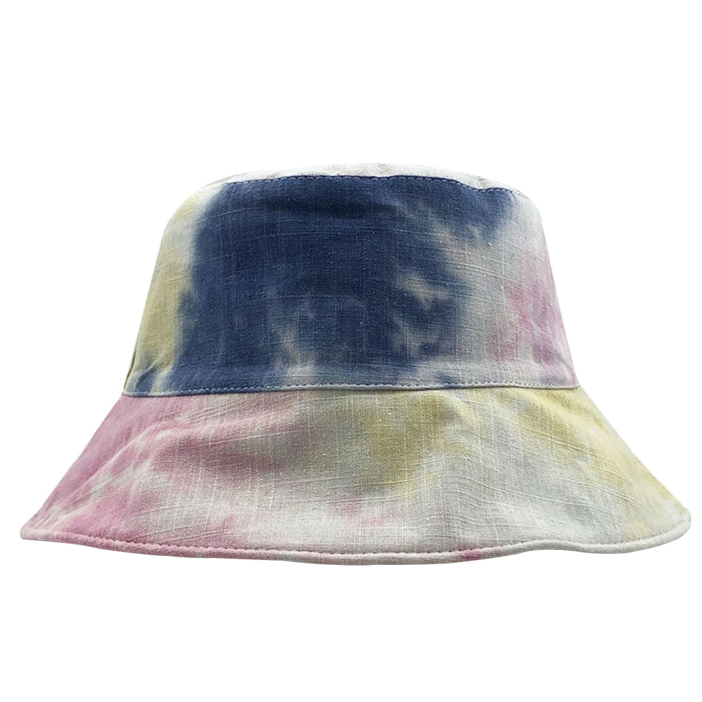 Unisex Tie Dye Printed Bucket Sun Hat Packable Denim Fisherman Cap 
