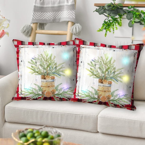 Teissuly Led Colorful Lights Pillow Pillow Cover Linen Glitter Cushion Covers Pillow Covers Christmas Pillow Covers RGB Colorful Lights Christmas Pillow Covers 2pcs Teissuly WER202312020488