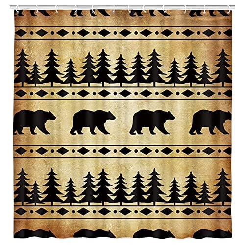 Merchr Black Bear Shower Curtain Cabin Pine Forest Wildlife Animal Rustic Bathroom Funny Bears Camper Curtains For Decor 72x72 Inch Com Merchr Black Bear Shower Curtain Cabin, Shower Curtains Cabin Decor