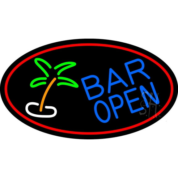 Bar Open With Two Palm Trees LED Neon Sign 13 x 24 - inches, Clear Edge Cut Acrylic Backing, with Dimmer - Bright and Premium built indoor LED Neon Sign for Bar decor.