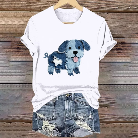 Tejiojio Women's Animal Printed T-shirt Casual Round Neck Short Sleeve Blouses S-2XL