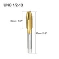 thumbnail image 2 of Uxcell Spiral Point Plug Threading Tap UNC 1/2-13 Thread, Ground Threads H2 3 Flutes, HSS 6542 Titanium Coated, 2pcs, 2 of 6