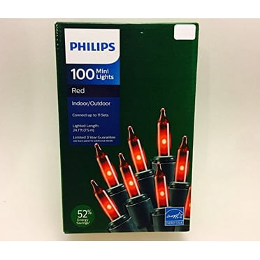 Philips 100 Red Mini String Lights Energy Star 24.7 ft on Green Wire Christmas Valentines Patio