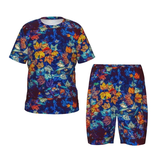 Balery Colorful Fall Leaves Conjunto de Pijama Infantil de Manga Corta con Estampado – Ropa de Dormir de Algodón Suave-Medium