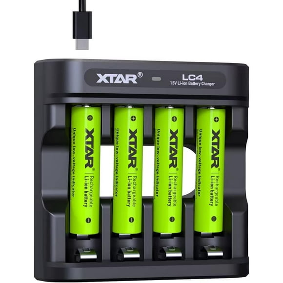 AIR-4-Pack AA AAA Lithium Rechargeable Batteries with LC4 USB Charger, 1.5V Batteries with Low-Power Indicator,1200 Cycles (4-Pack 1.5V AAA+LC4)