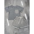 thumbnail image 1 of xiaxaixu Ensemble Pantalon pour Enfants Filles Garçons, Haut Décontracté de Fête à Manches Courtes Col Rond + Ensemble Short Ample à Rayures avec Cordon, 1 of 1