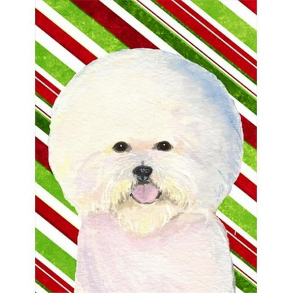 11 x 15 In. Bichon Frise Candy Cane Holiday Christmas Flag, Garden Size
