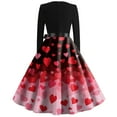 thumbnail image 3 of Fgvctg Valentine's Day Party Dresses for Women Romantic Crewneck Vintage Cocktail Dresses Cute Heart Graphic Hepburn Dress 1950s Long Sleeve A-Line Dressy Clothing Wine 3XL, 3 of 3