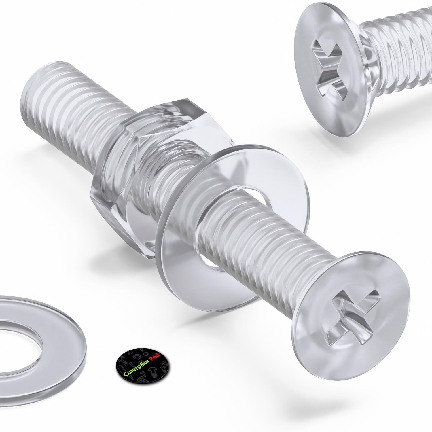 50 x Crosshead Countersunk Screws Nuts and bolts, Transparent Clear Plastic Acrylic, M3 x 20mm - Acrylic Plastic Screws, (3/32 x 25/32 in)