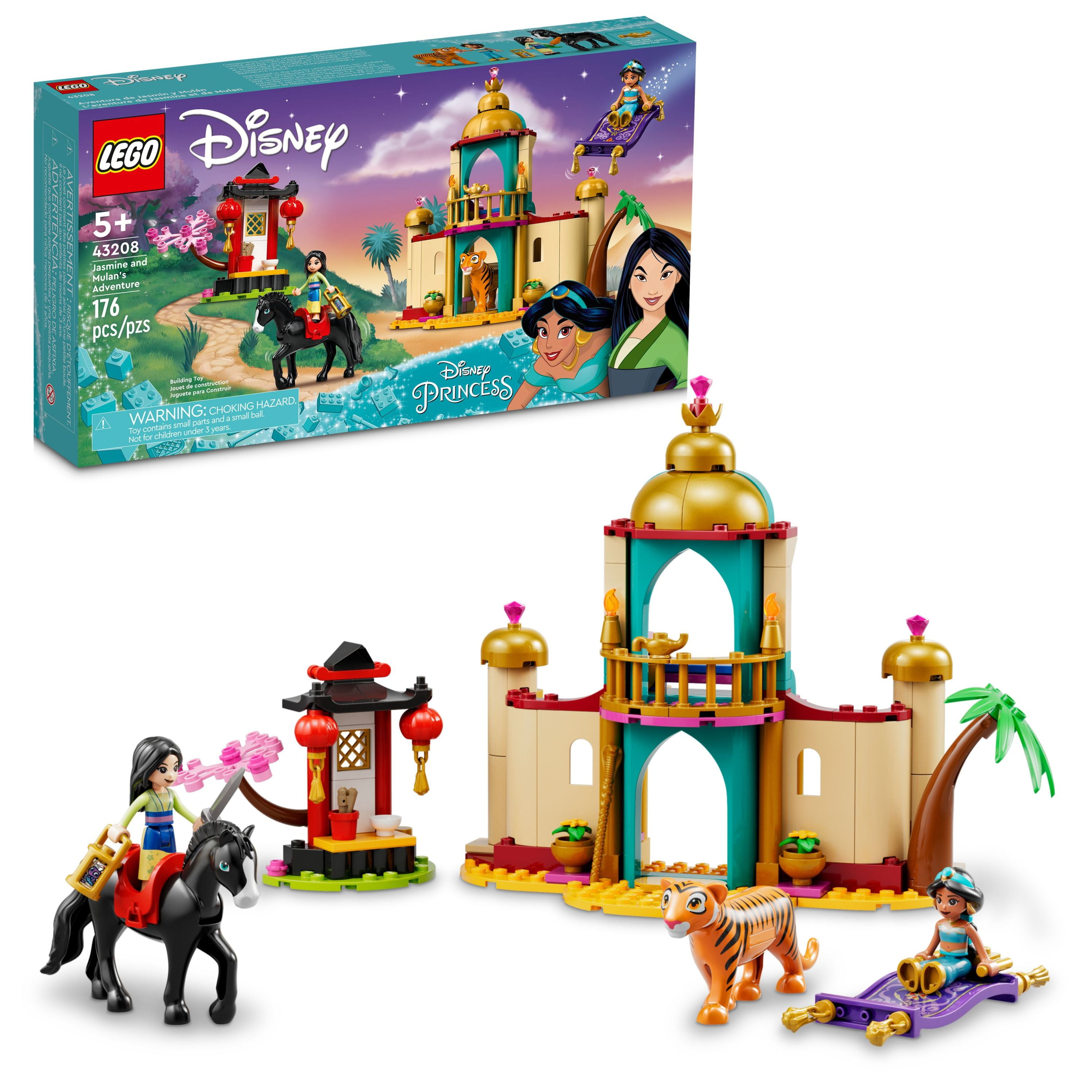LEGO Disney Jasmine and Mulan's Adventure 43208 Palace Set, Aladdin & Mulan Buildable Toy with Horse and Tiger Figures, Gifts for Kids, Girls & Boys - Walmart.com