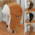 thumbnail image 2 of Bomber Hat Brimless Snap Button Plush Lining Solid Color Winter Cold Proof Thicken Earflap Cap for Outdoor Cycling Skiing Riding, 2 of 10