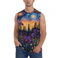 thumbnail image 2 of Lsque Cosmic Irises At Twilight Print Men's Cotton Blend Sleeveless Muscle Shirts (S-3XL)- Moisture Wicking, Odor Protection, UPF 30+,X-Large, 2 of 8