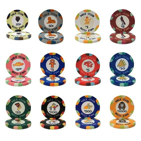 Brybelly BRY001202U 10 g Nile Club Ceramic All Over Print 1 Dollar Poker Chips - Pack of 25
