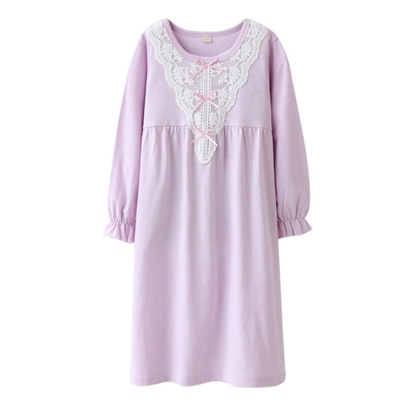 RUTAYY Children Girls Pajamas Set Soft Round Neck Loose Fit Elastic Waist Comfortable Nightwear Summer Fall Classic Nightwear, Light Purple, 4-5 Years