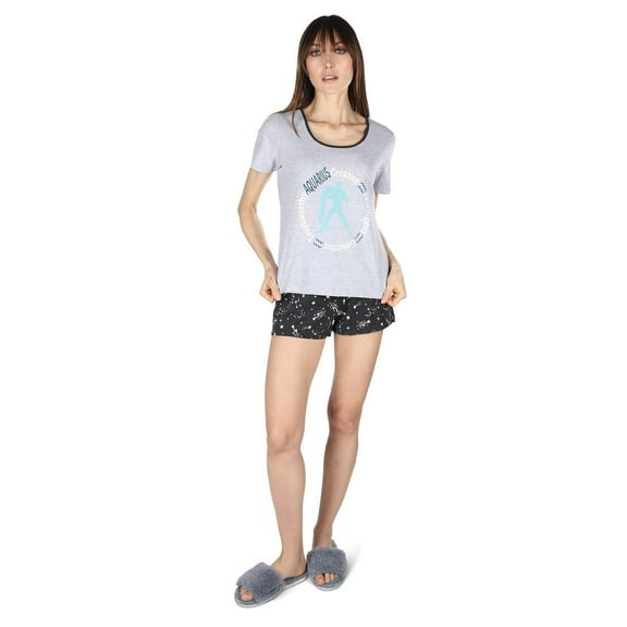 MeMoi Women's Aquarius Zodiac Sign PJ Short Set - Womens - Female, S, Med Gray Heather