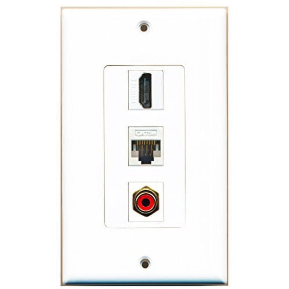 RiteAV - 1 Port HDMI and 1 Port RCA Red and 1 Port Cat5e Ethernet White Decorative Wall Plate