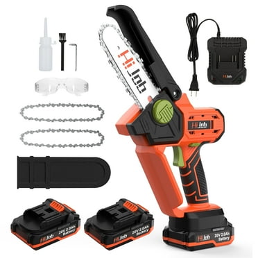 HIJOB 6" Cordless Handheld Mini Electric Chainsaw for Wood Cutting Tree Trimming - Orange