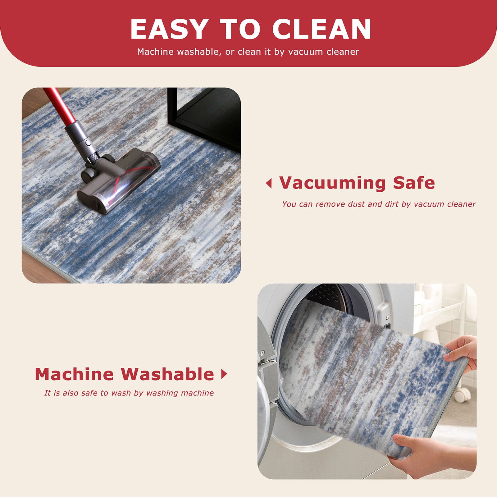 iOhouze Runner Rug 2x7 Kitchen Runner Rugs Non-Slip Washable Soft Print Distressed Carpet Runner for Entryway Bathroom Laundry Room Foyer, Blue Rust White