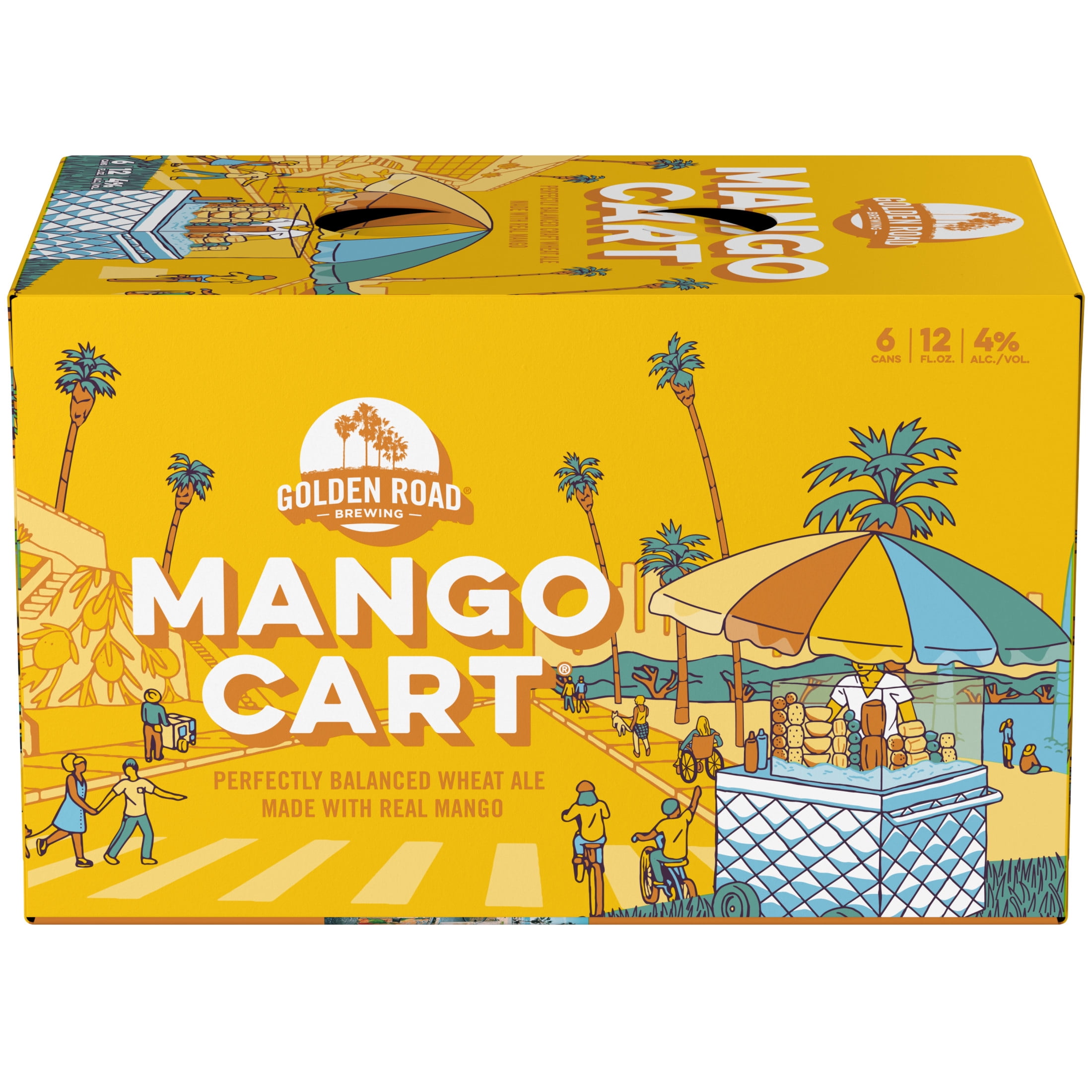 Golden Road Brewing Mango Cart Wheat Ale Craft Beer, 6 pack Beer, 12 fl oz Aluminum Cans, 4 % ABV