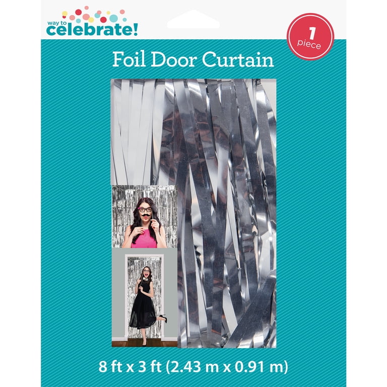 Way To Celebrate Silver Metallic Foil Door Curtains, 3' x 8', Set of 2 photo 3