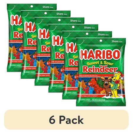 (6 pack) HARIBO Sweet & Sour Reindeer 4oz