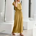 thumbnail image 4 of UVEASISHA Dressy Casual Jumpsuits for Women 2025 Summer Ruffle Sleeves Square Neck Rompers High Waist Drawstring Overalls with Pocekts Yellow XXL, 4 of 9