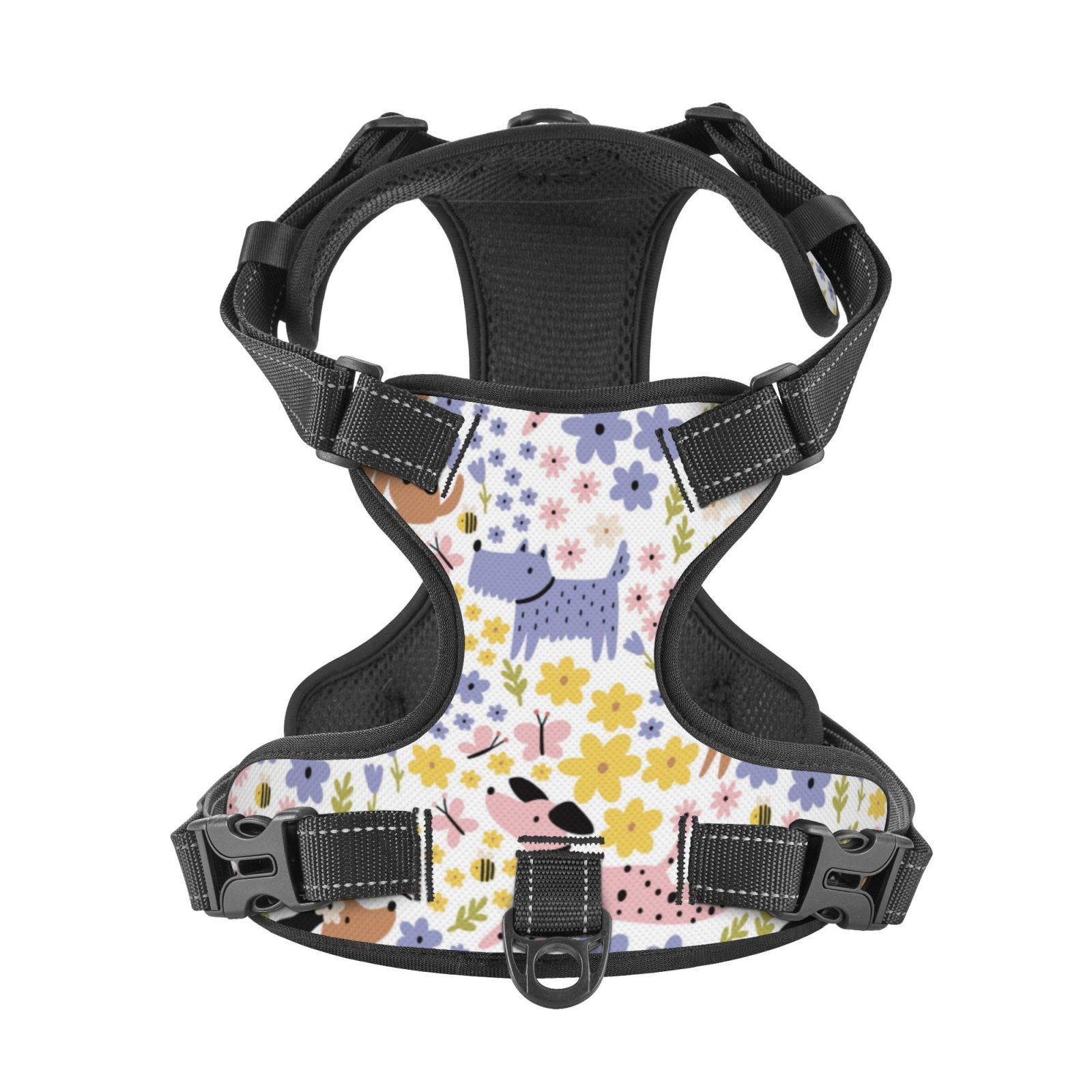 Kdxio Floral Puppy Print No Pull Dog Harness Adjustable Reflective Oxford Easy Control Medium Large Dog Harness for Training and Everyday-Small