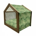 thumbnail image 2 of Green Leaf Pet House, Exotic Pattern with Tropical Leaves Fresh Jungle Aloha Hawaii, Outdoor & Indoor Portable Dog Kennel with Pillow and Cover, 5 Sizes, Apple Green Fern Green, by Ambesonne, 2 of 5