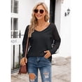 thumbnail image 4 of Camisa de manga larga de malla a rayas para mujer, blusa informal con cuello en V, tallas S a XXL, 4 of 5