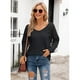thumbnail image 4 of Camisa de manga larga de malla a rayas para mujer, blusa informal con cuello en V, tallas S a XXL, 4 of 5