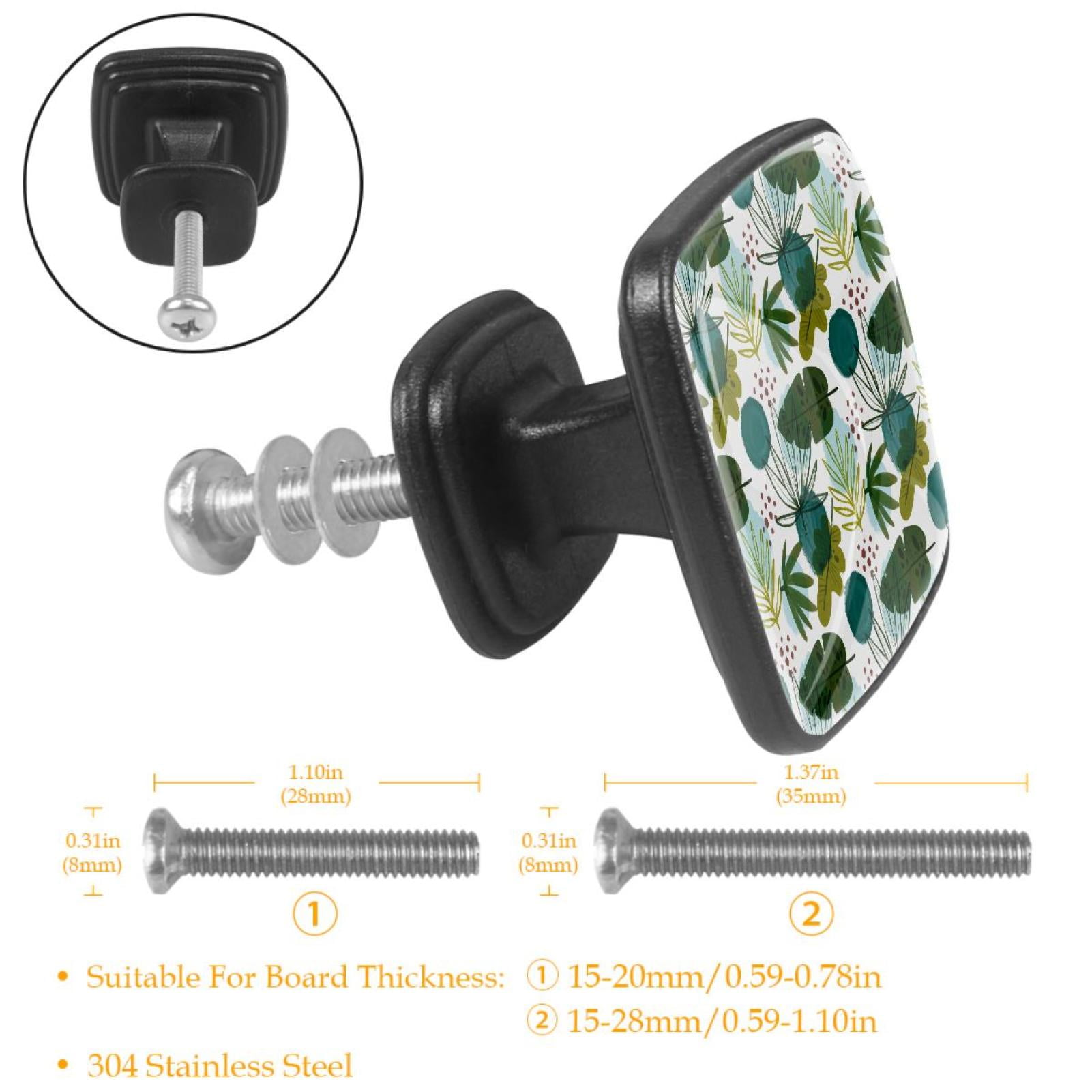 4 Pcs Cabinet Handle Drawer Pulls Plant Leaves Pattern Knobs with Screws Square Furniture Office Cabinet Knob Decoration