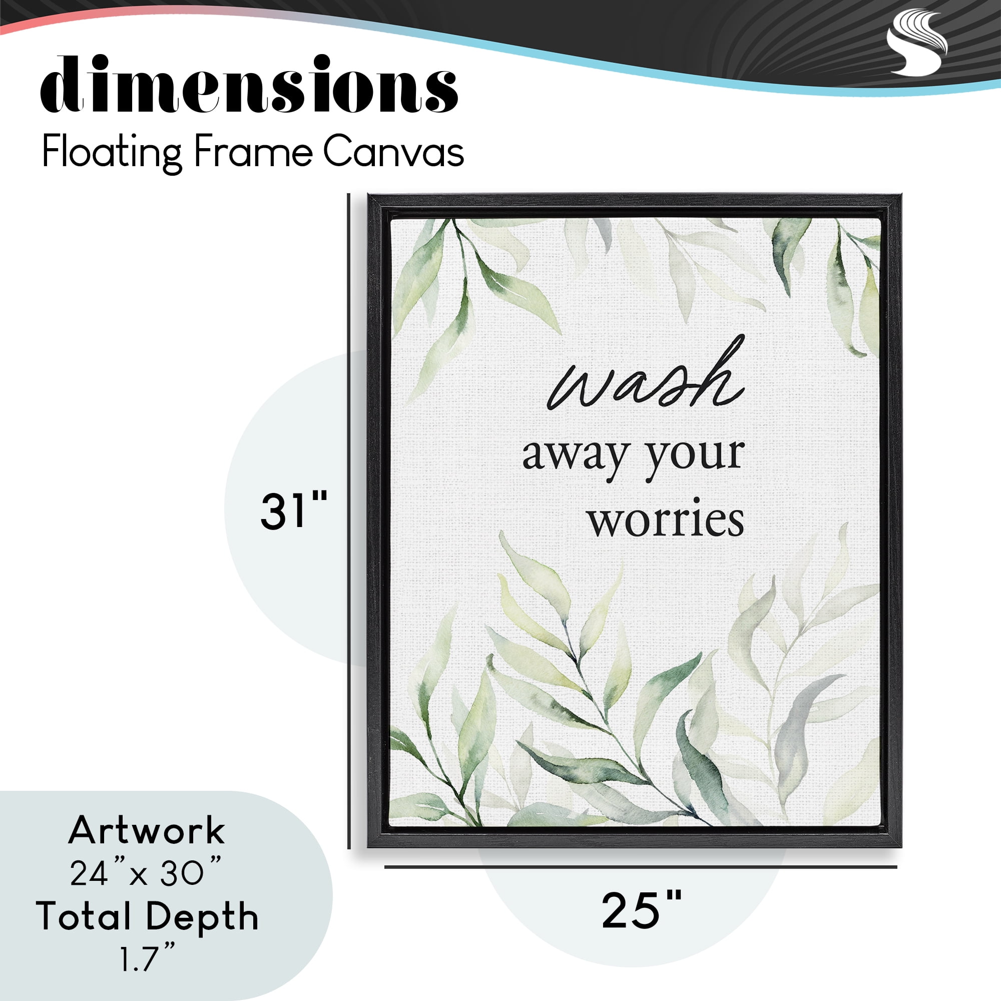 Wash Away Worries Greenery Black Framed Floater Canvas Wall Art, design by Lettered and Lined