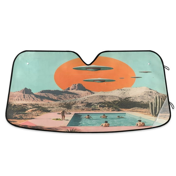 Yayeee Car Windshield Sun Shade Universal Fit Front Visor Protector, Retro UFO