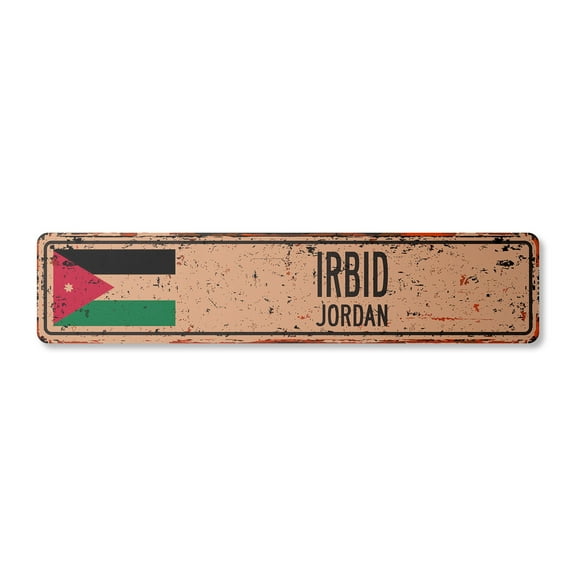 IRBID JORDAN Vintage Aluminum Street Sign Jordanian flag city country road rustic metal tin wall gift | Indoor/Outdoor | 30" Wide