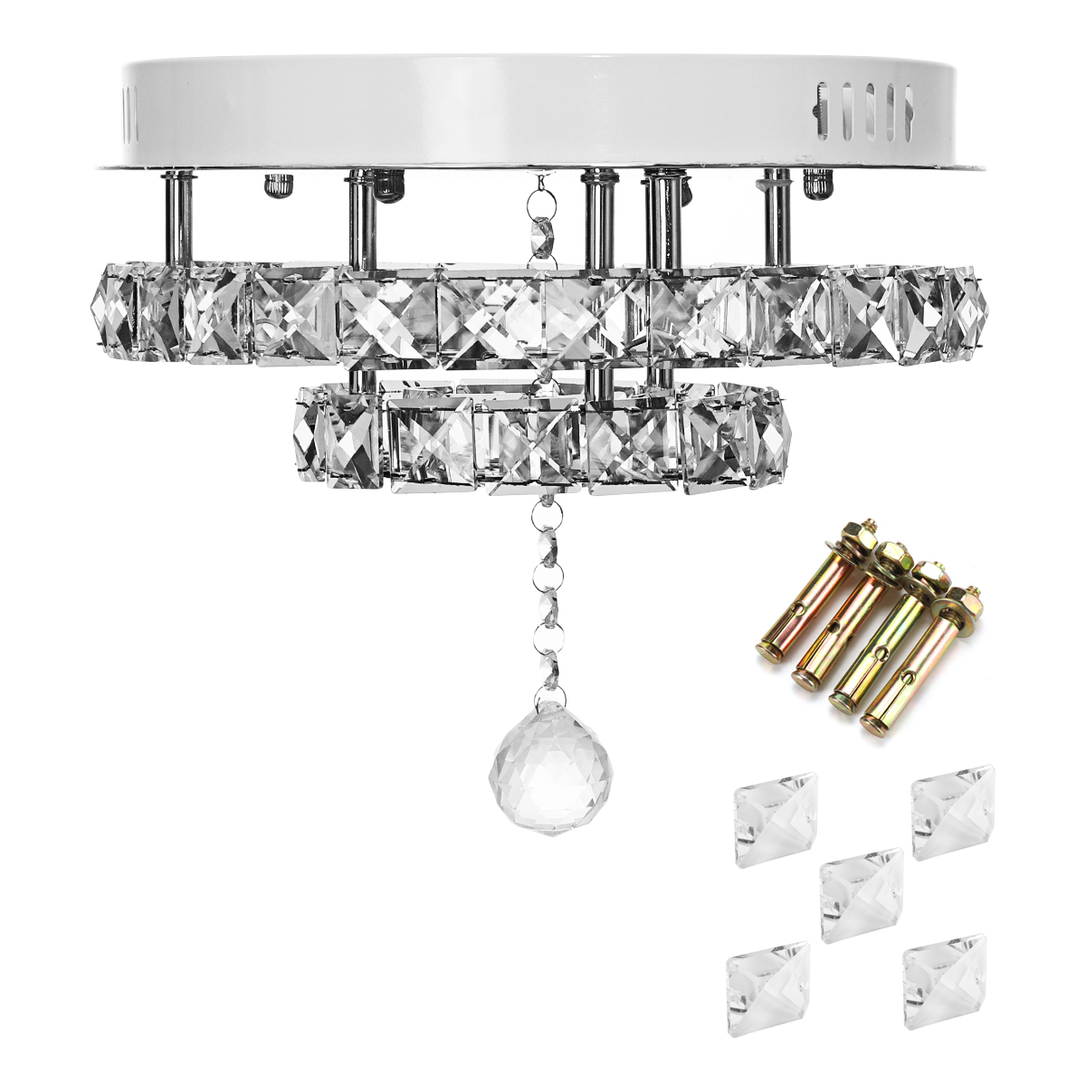 SINGES 2 Rings Modern Crystal Ceiling Light Flush Mounted, 12 inch LED Chandelier Pendant Linghting Fixtures Home Decor - image 5 of 6