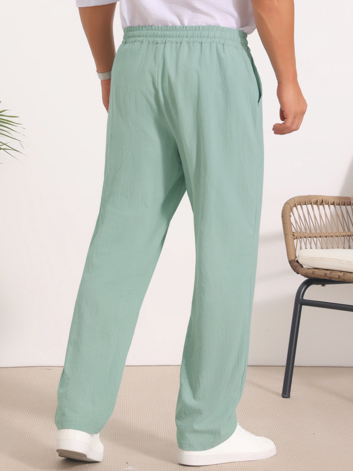 DARING DIVA Men's Beach Pants Drawstring Waist Breathable Summer Linen Pants 36 Green