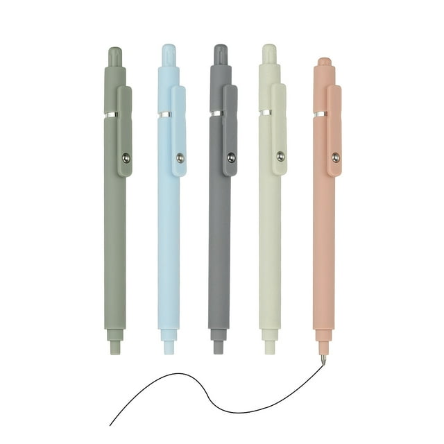 Uxcell Lot de 5 Stylos Rétractables 0.5mm, Stylos à Encre Gel Noir Stylo à Bille Rétractable Pointe Fine Écriture Fluide Mignon pour Fournitures de Bureau Maison Journaling, Vert/jaune/bleu/rose/gris