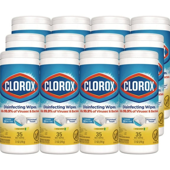Clorox 01594 7 in. x 8 in. 1-Ply Disinfecting Wipes - Crisp Lemon, White (35/Canister, 12 Canisters/Carton)