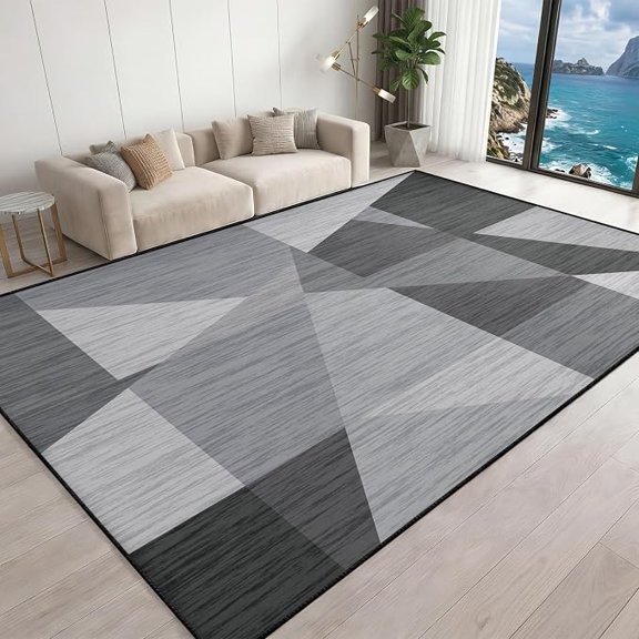 Modern Geometric Area Rug Mid-Century Minimalist Rug Contemporary Abstract Triangle Carpet Gray Black Non-Slip Living Room Mat Neutral Home Decor Area Rugs 4 x 5ft
