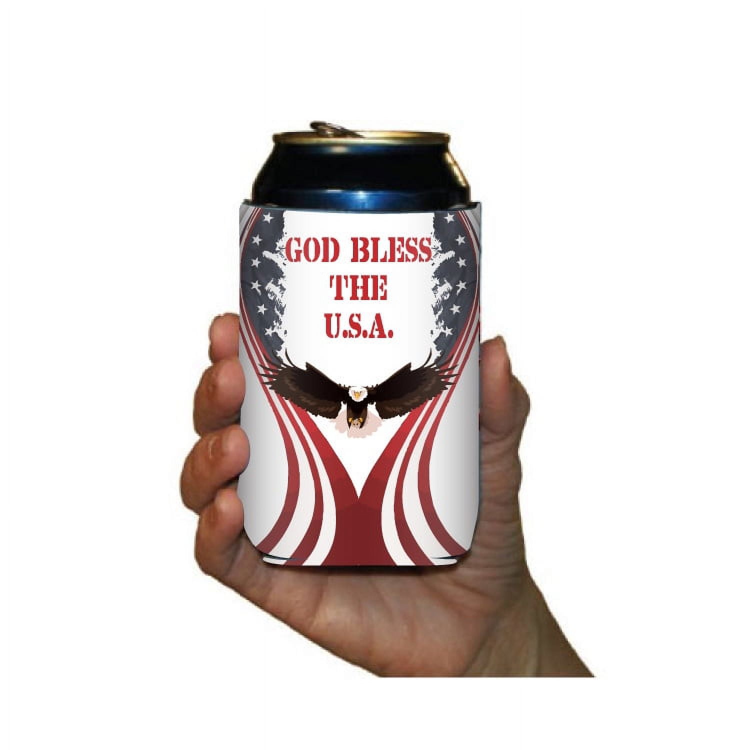 God Bless America Can Coolers, American Themed Can Coolers, 6 Total