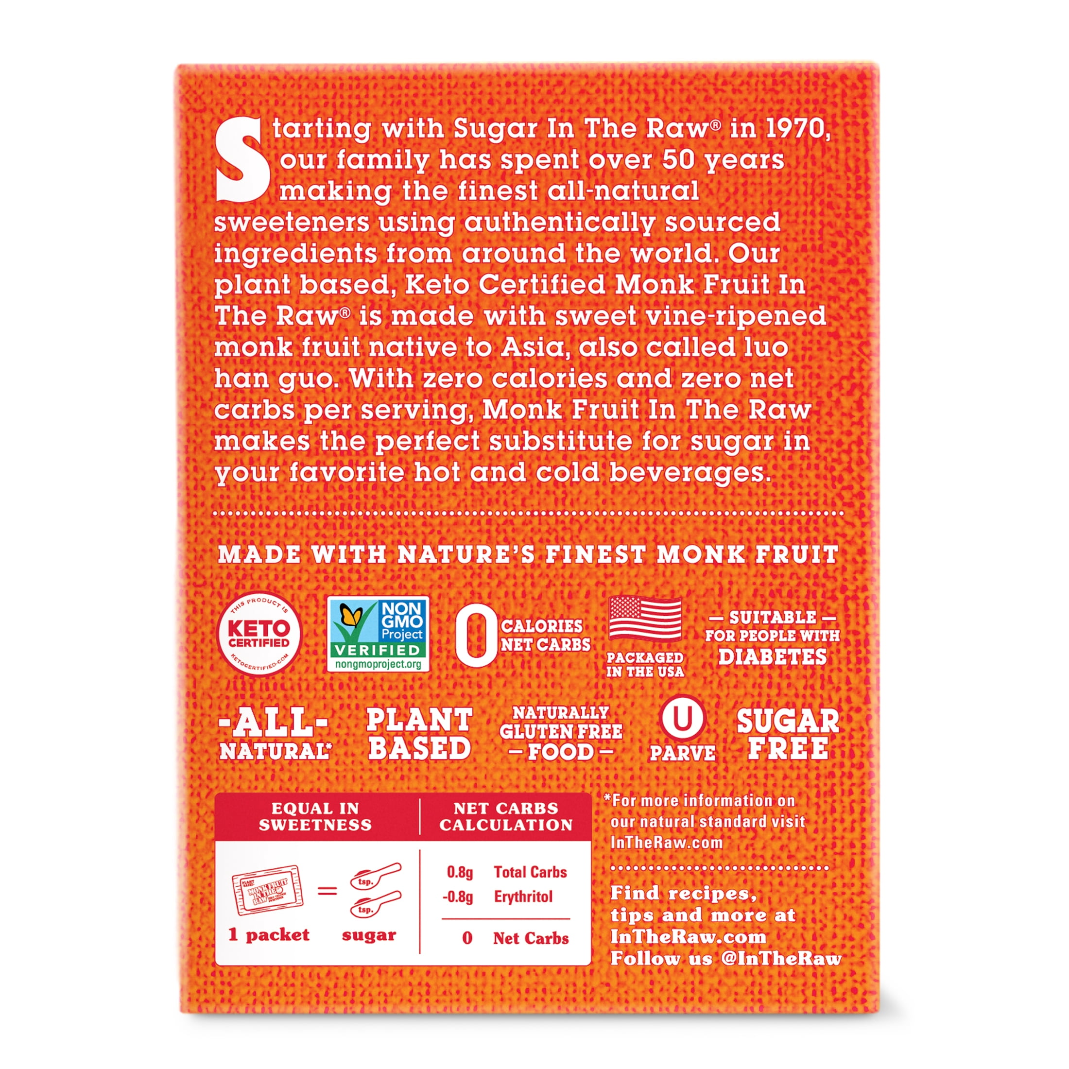 (3 pack) MONK FRUIT IN THE RAW, Natural Monk Fruit Sweetener w/ Erythritol, Sugar-Free, Keto, Gluten Free, Zero Calorie, Low Carb, Vegan Sugar Substitute, 40 Count Packets (Pack of 1)