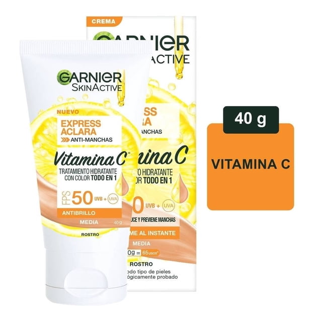 Tratamiento hidratante con color Garnier Skin Active express aclara todo en uno media 40 g