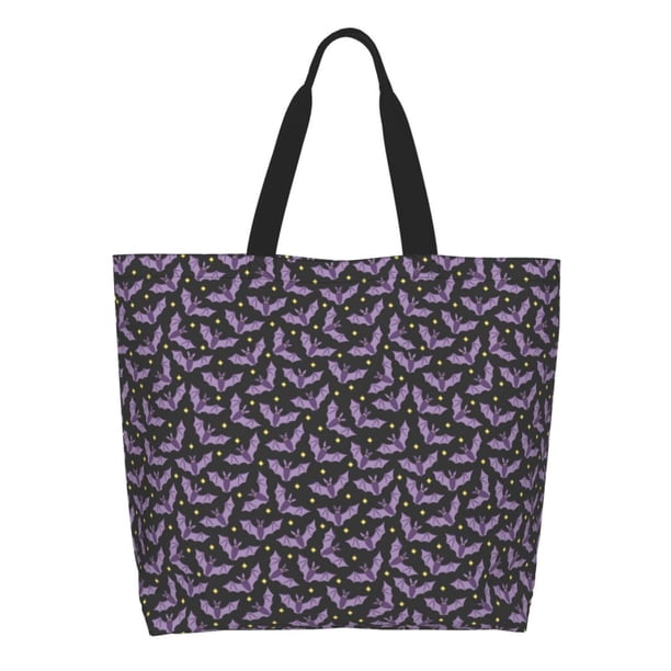 Balery Bat Purple Bolsa Tote Estilo Estético con Cremalleras, Bolsa de Hombro, Bolsa de Compras Grande y Plegable