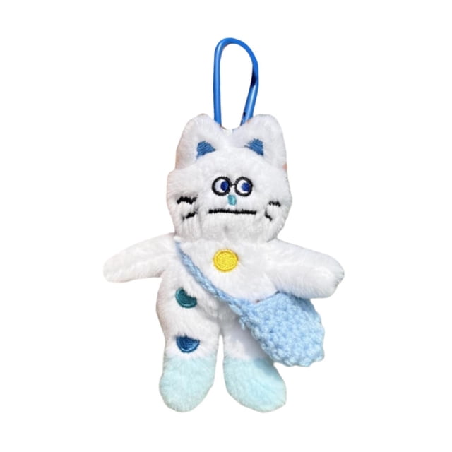 Llavero de peluche de gato, colgante para mochila, llavero decorativo hecho a mano, accesorios de bricolaje para coche. Blanco